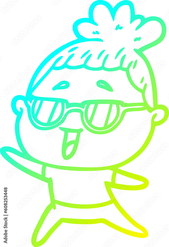cold gradient line drawing of a cartoon happy woman wearing spectacles cold gradient line drawing of a cartoon happy woman wearing spectacles