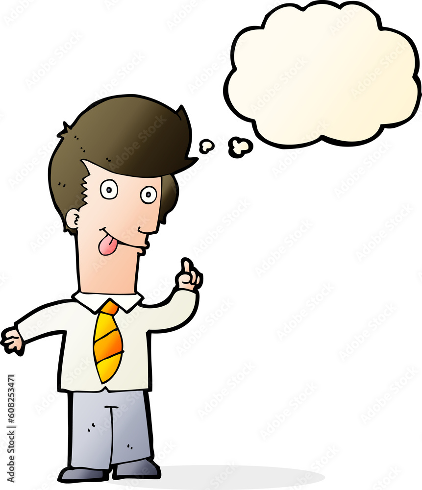 cartoon office man with crazy idea with thought bubble cartoon office man with crazy idea with thought bubble