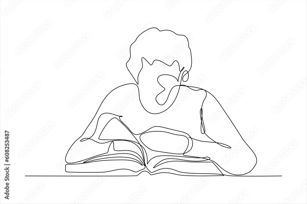 continuous line drawing illustration
 people read books