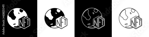 Set NFT Digital crypto art icon isolated on black and white background. Non fungible token. Vector