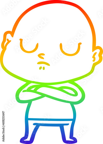 rainbow gradient line drawing of a cartoon bald man