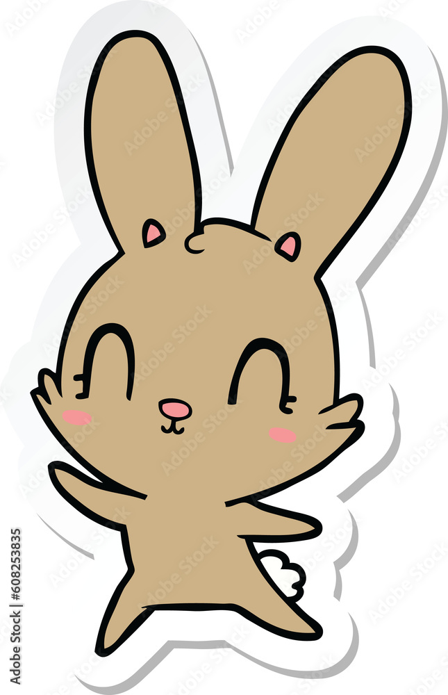 sticker of a cute cartoon rabbit dancing sticker of a cute cartoon rabbit dancing