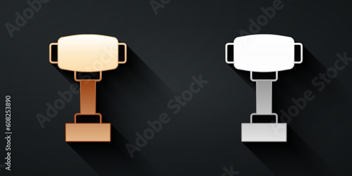 Gold and silver Gear shifter icon isolated on black background. Manual transmission icon. Long shadow style. Vector
