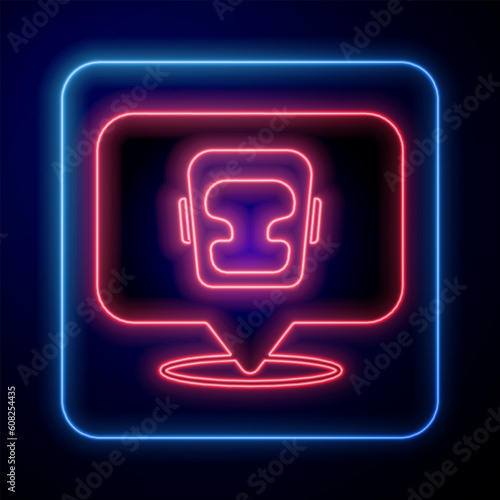 Glowing neon Boxing helmet icon isolated on black background. Vector