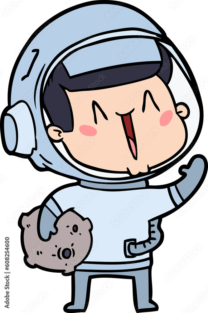 happy cartoon astronaut with moon rock