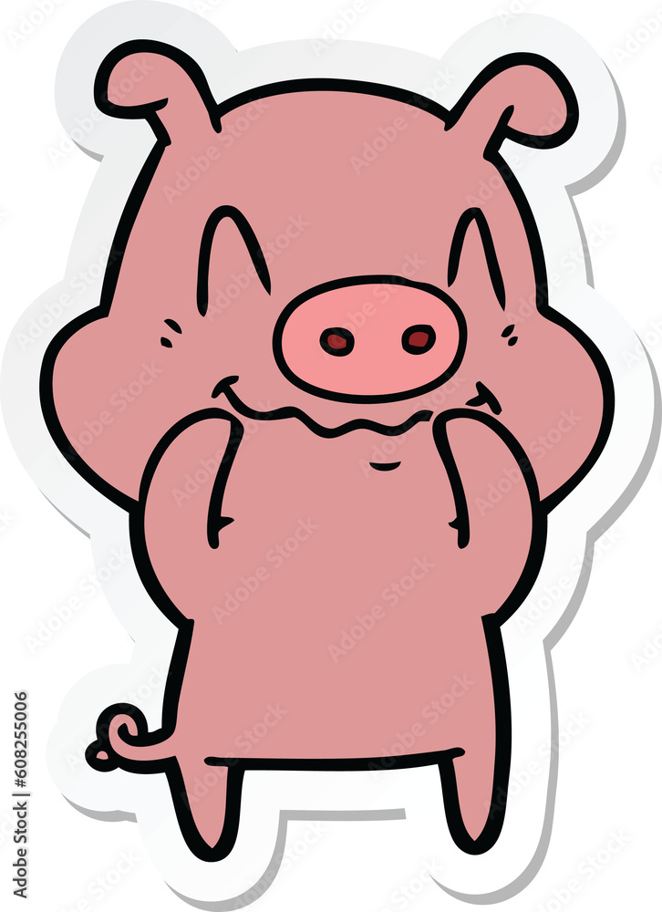 sticker of a nervous cartoon pig