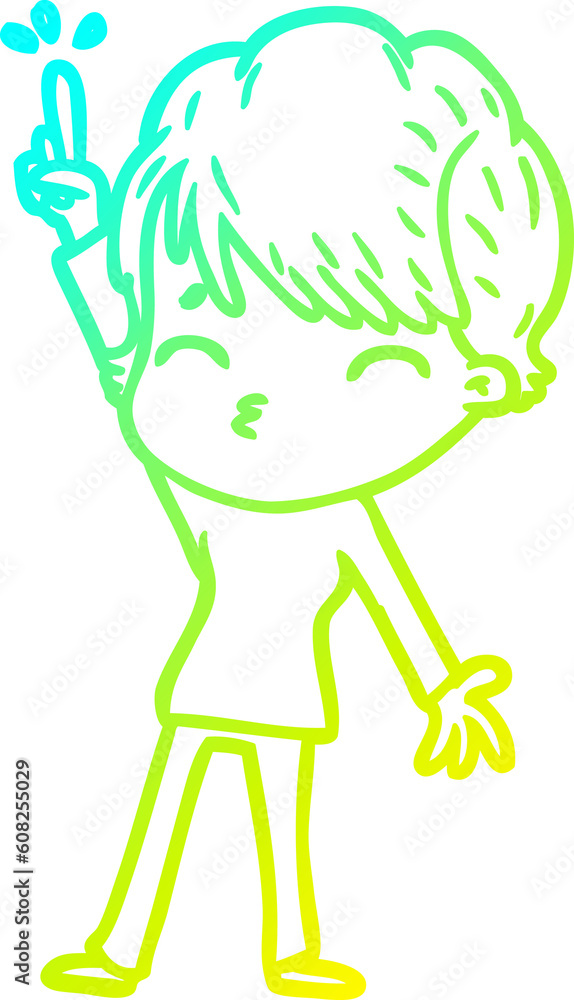 cold gradient line drawing of a cartoon woman thinking cold gradient line drawing of a cartoon woman thinking