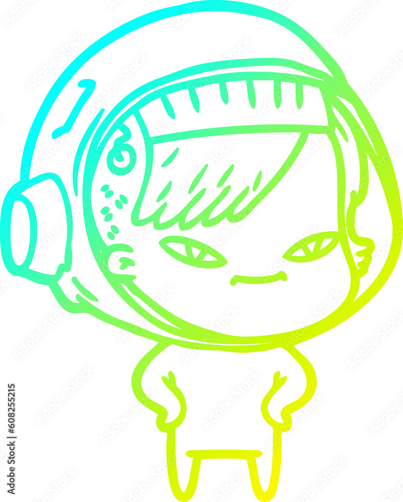 cold gradient line drawing of a cartoon astronaut woman cold gradient line drawing of a cartoon astronaut woman
