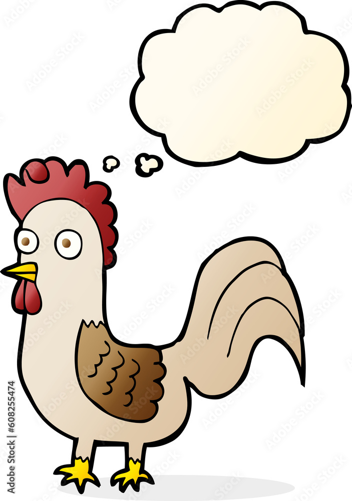 cartoon rooster with thought bubble