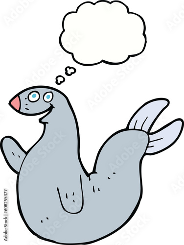 cartoon happy seal with thought bubble