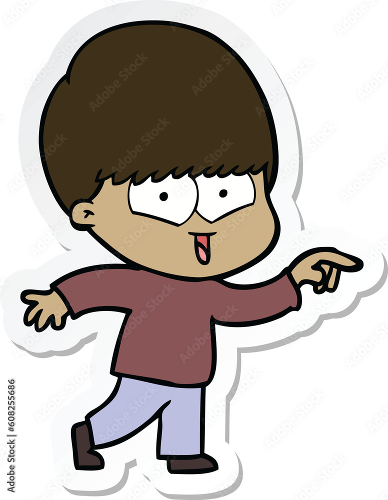 sticker of a cartoon happy boy