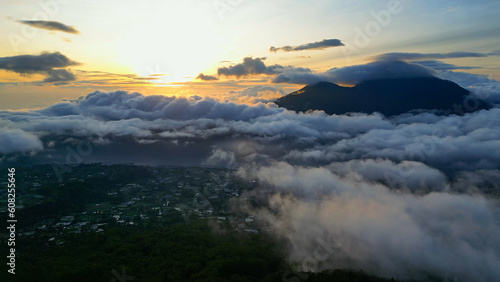 Amazing Aerial Sunrise view from mount Batur - Bali. 