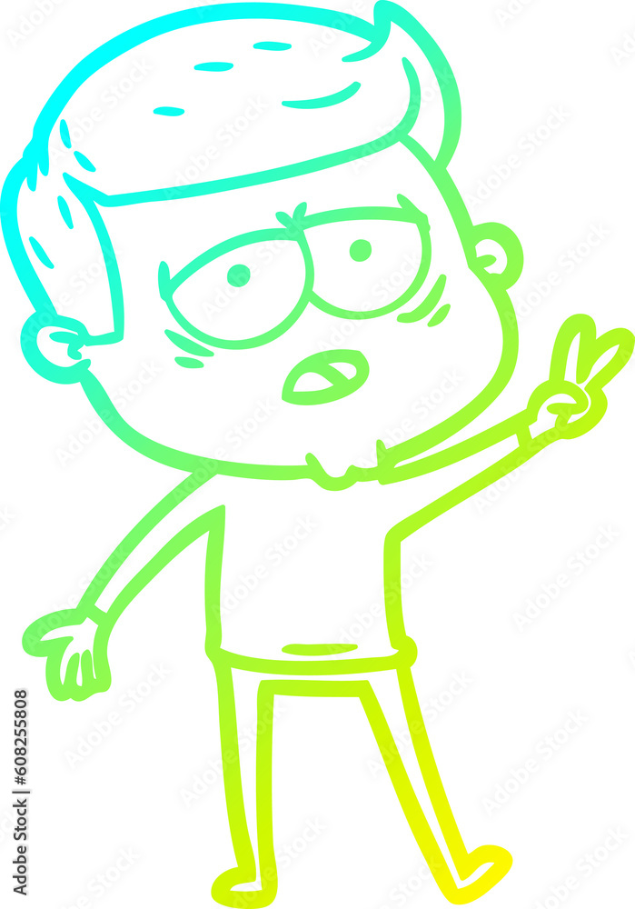 cold gradient line drawing of a cartoon tired man cold gradient line drawing of a cartoon tired man