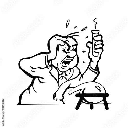 Illustration of a madman holding a bomb in his hand.