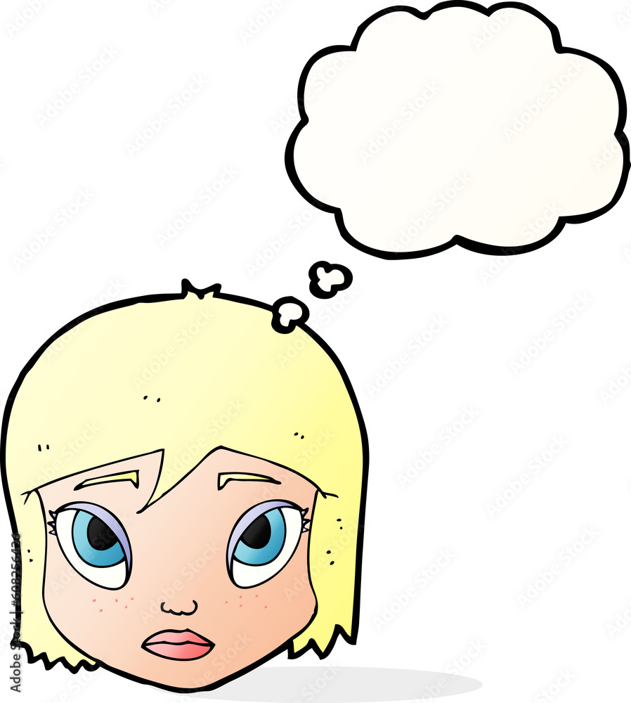 cartoon female face with thought bubble cartoon female face with thought bubble