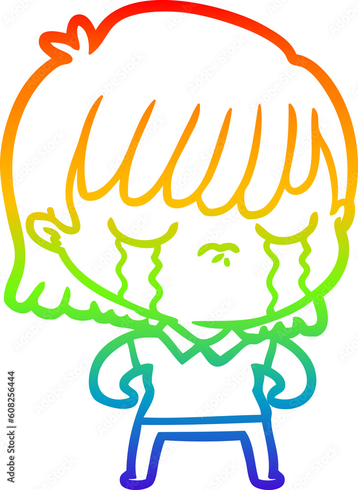 rainbow gradient line drawing of a cartoon woman crying rainbow gradient line drawing of a cartoon woman crying