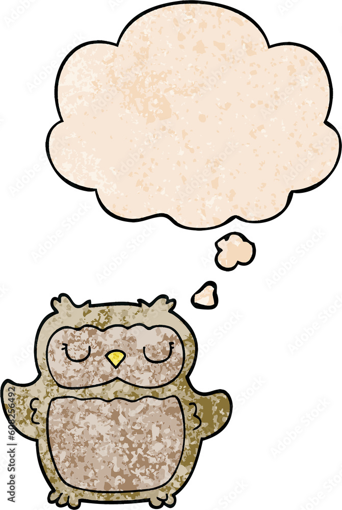 cartoon owl with thought bubble in grunge texture style cartoon owl with thought bubble in grunge texture style
