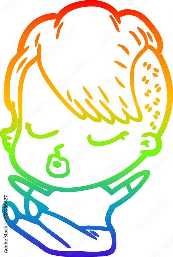 rainbow gradient line drawing of a cartoon pretty hipster girl rainbow gradient line drawing of a cartoon pretty hipster girl