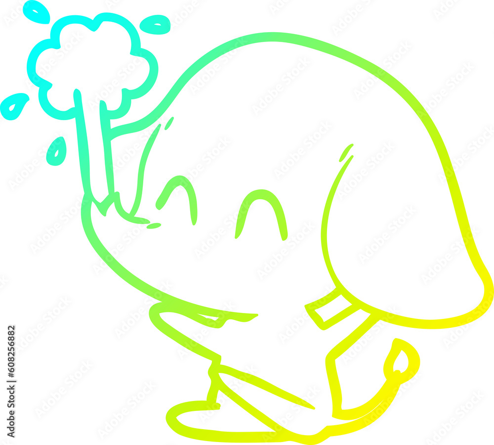 cold gradient line drawing of a cute cartoon elephant spouting water cold gradient line drawing of a cute cartoon elephant spouting water