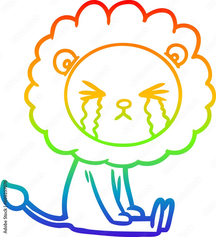 rainbow gradient line drawing of a cartoon crying lion rainbow gradient line drawing of a cartoon crying lion