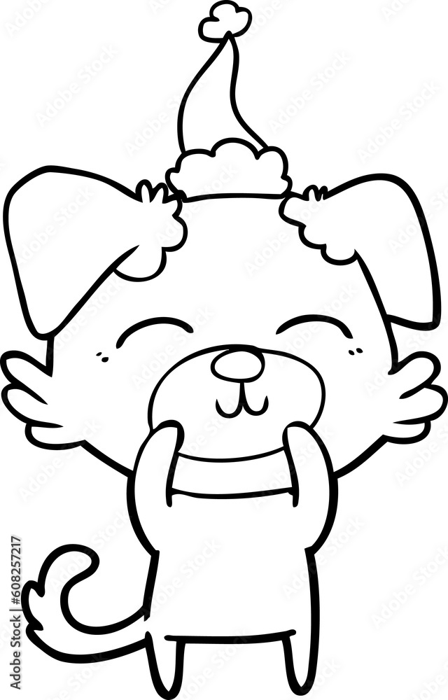 hand drawn line drawing of a dog wearing santa hat hand drawn line drawing of a dog wearing santa hat