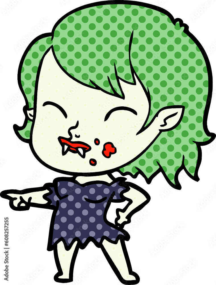 cartoon vampire girl with blood on cheek