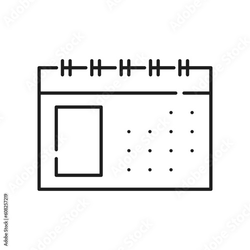 Spiral bind calendar page, diary notepad sheet outline icon. Vector agenda schedule page with space for notes. Panning diary notebook with spring