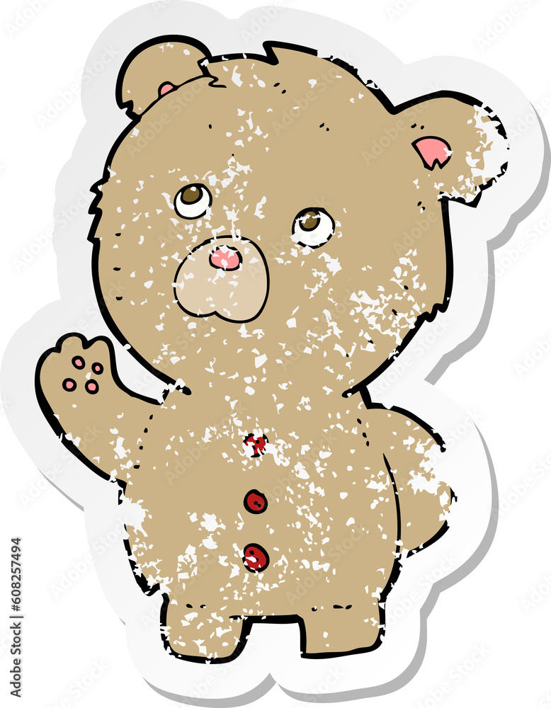 retro distressed sticker of a cartoon waving teddy bear retro distressed sticker of a cartoon waving teddy bear