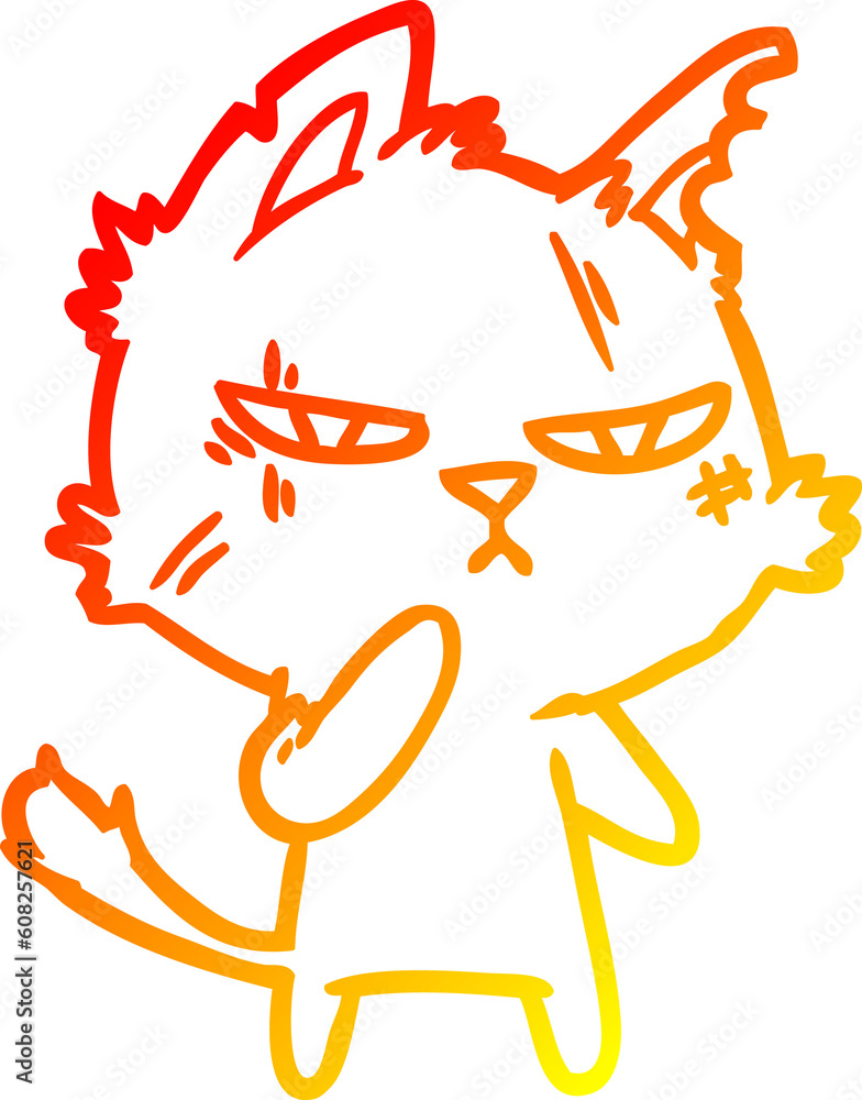 warm gradient line drawing of a tough cartoon cat warm gradient line drawing of a tough cartoon cat