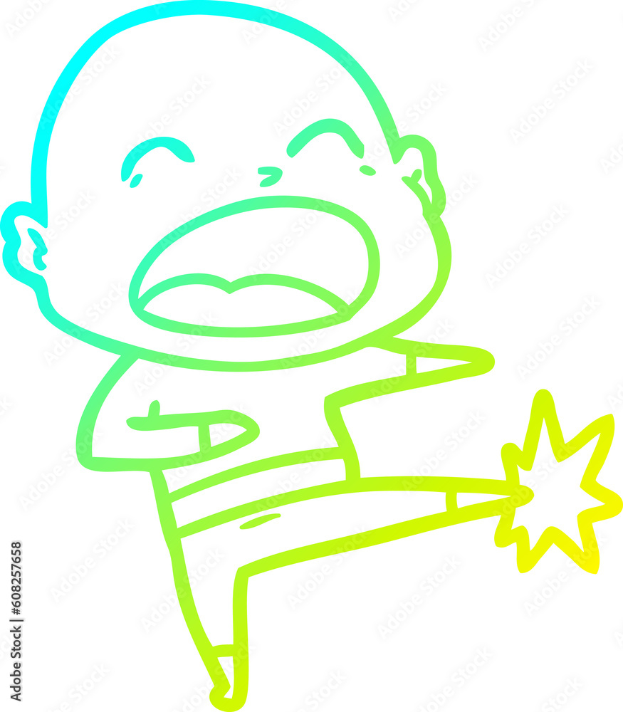 cold gradient line drawing of a cartoon bald man kicking cold gradient line drawing of a cartoon bald man kicking