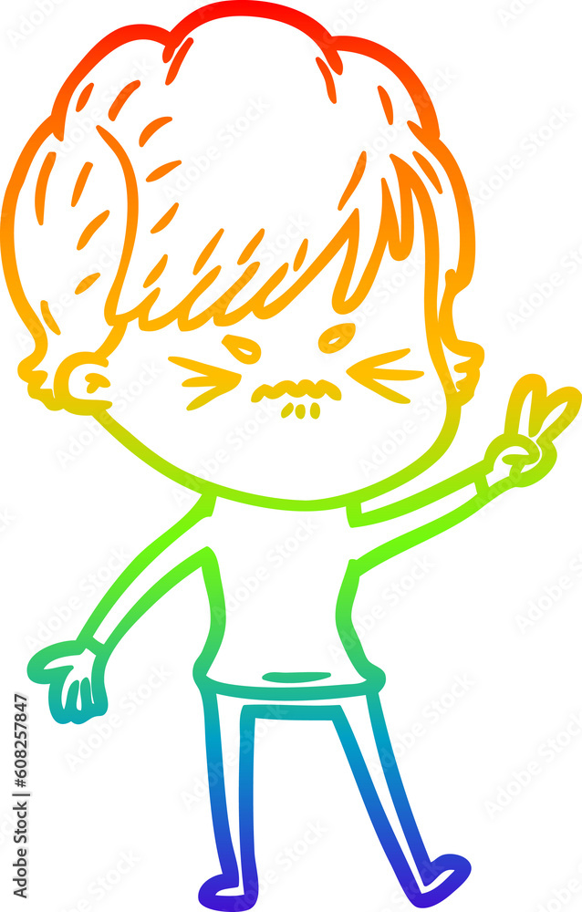 rainbow gradient line drawing of a cartoon frustrated woman rainbow gradient line drawing of a cartoon frustrated woman