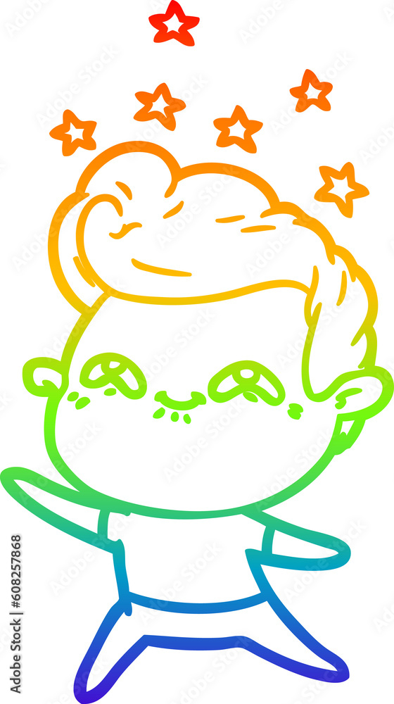 rainbow gradient line drawing of a cartoon excited man rainbow gradient line drawing of a cartoon excited man