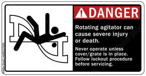 Rotating equipment hazard sign and labels rotating agitator can cause severe injury or death.