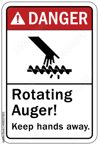 Rotating equipment hazard sign and labels rotating auger