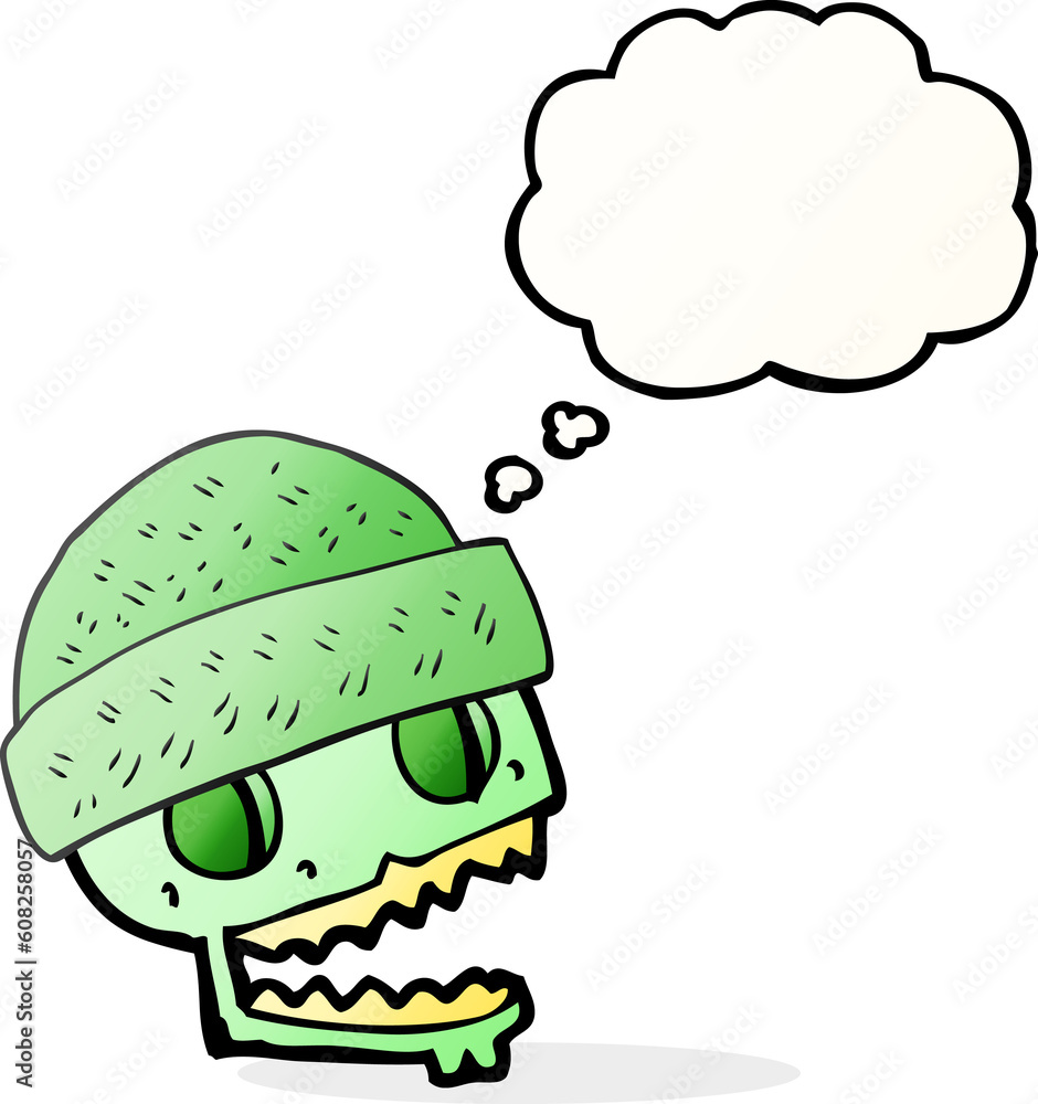 freehand drawn thought bubble cartoon skull wearing hat freehand drawn thought bubble cartoon skull wearing hat