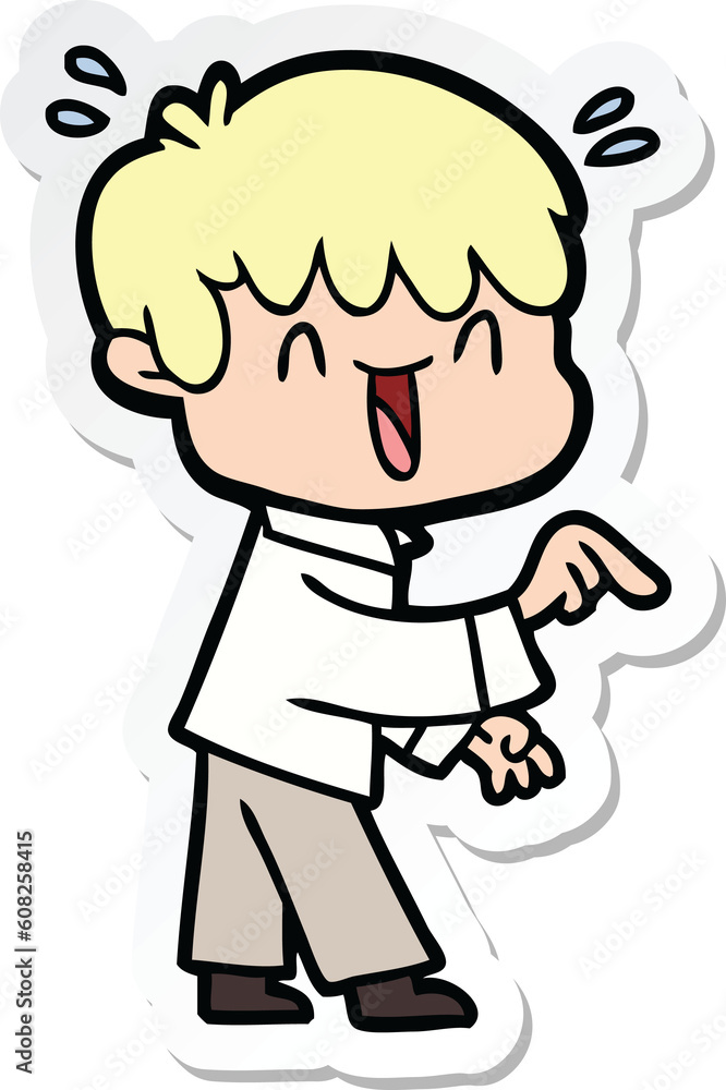sticker of a cartoon laughing boy sticker of a cartoon laughing boy