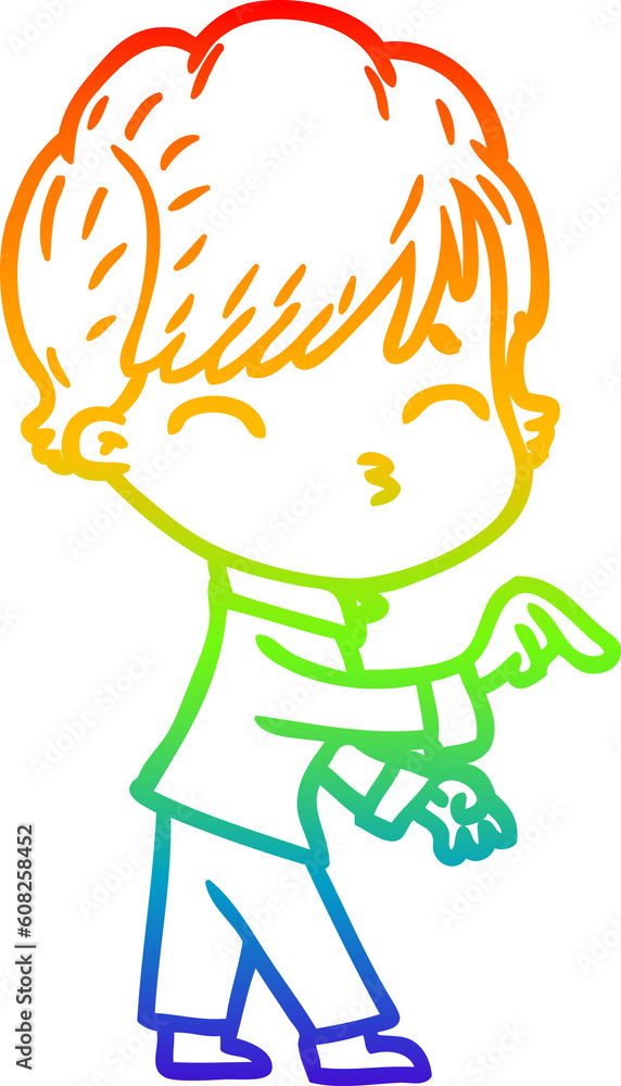rainbow gradient line drawing of a cartoon woman thinking rainbow gradient line drawing of a cartoon woman thinking