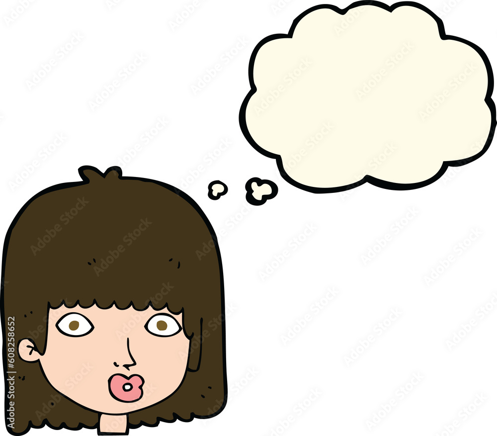 cartoon surprised woman with thought bubble cartoon surprised woman with thought bubble