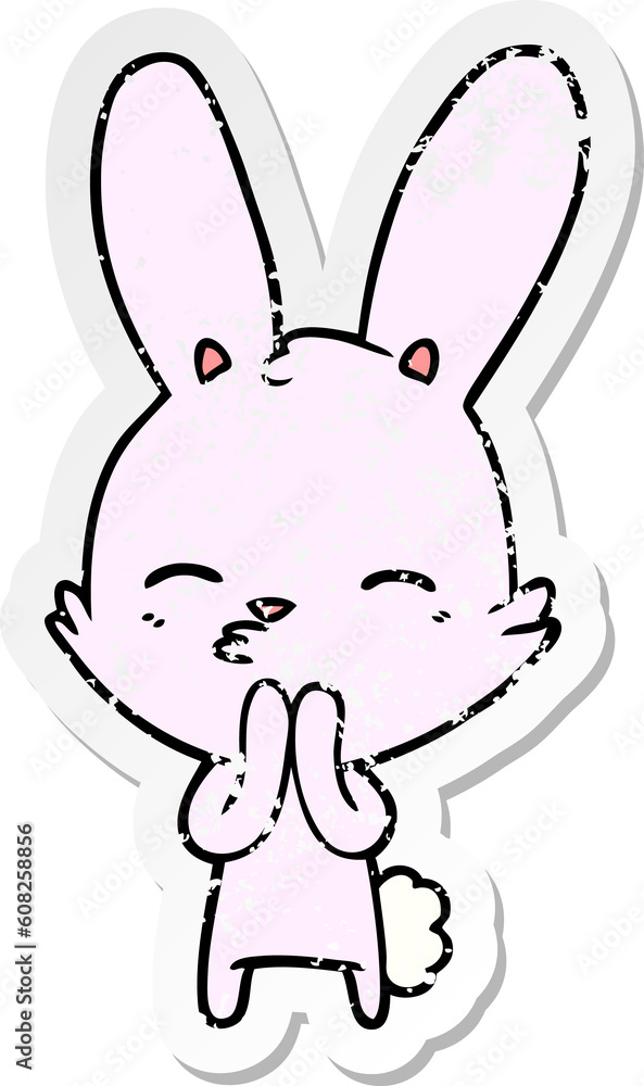distressed sticker of a curious bunny cartoon distressed sticker of a curious bunny cartoon