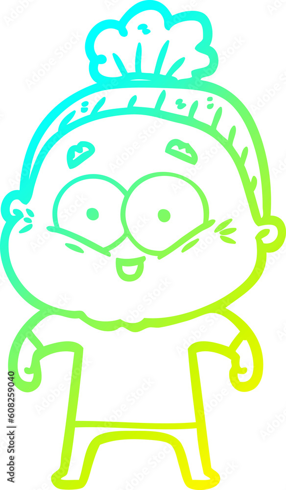 cold gradient line drawing of a cartoon happy old woman cold gradient line drawing of a cartoon happy old woman