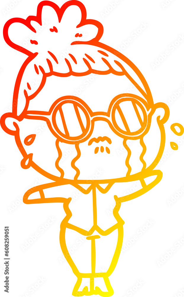 warm gradient line drawing of a cartoon crying woman wearing spectacles warm gradient line drawing of a cartoon crying woman wearing spectacles