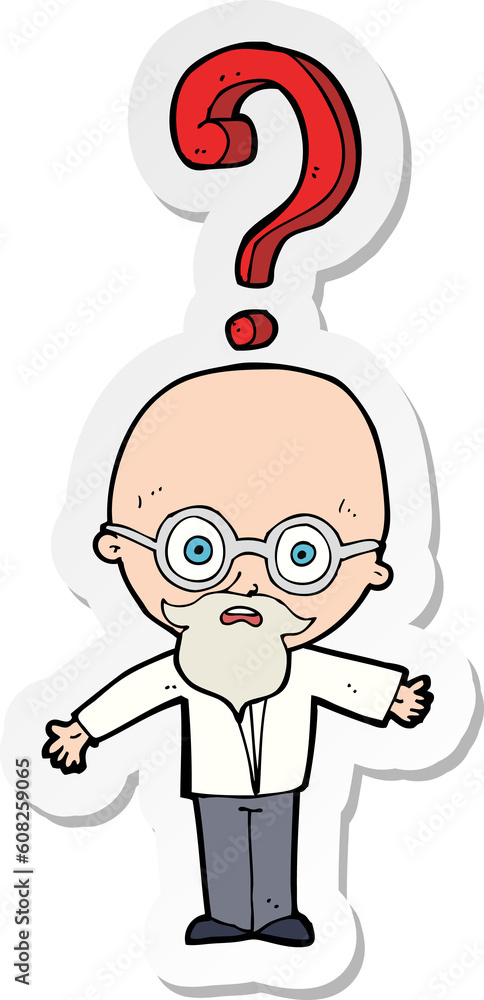 sticker of a cartoon older man with question sticker of a cartoon older man with question