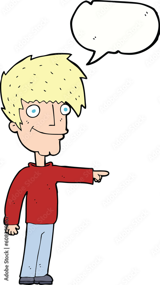 cartoon happy man pointing with speech bubble cartoon happy man pointing with speech bubble