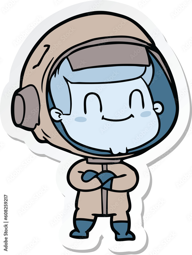 sticker of a happy cartoon astronaut man sticker of a happy cartoon astronaut man