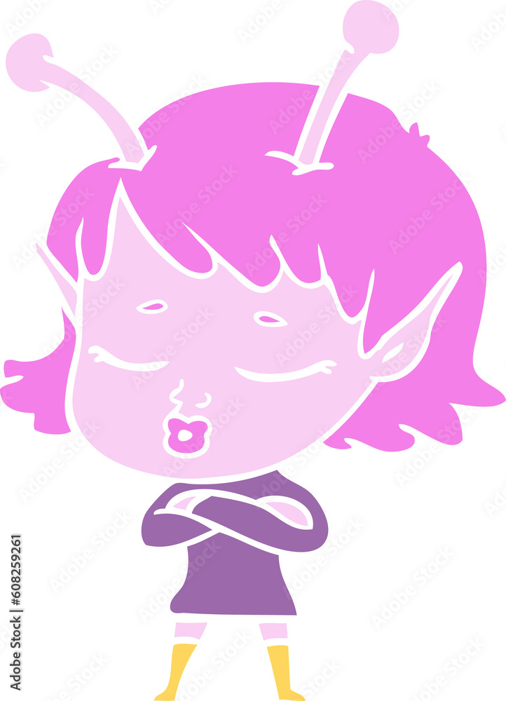 cute alien girl flat color style cartoon cute alien girl flat color style cartoon