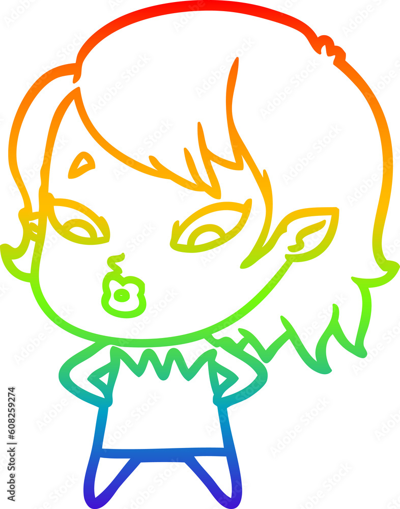 rainbow gradient line drawing of a cute cartoon vampire girl rainbow gradient line drawing of a cute cartoon vampire girl