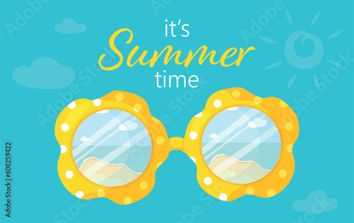 Summer Sunglasses poster design vector illustration. The concept of Sunglasses for summer holiday. It's summer time banner