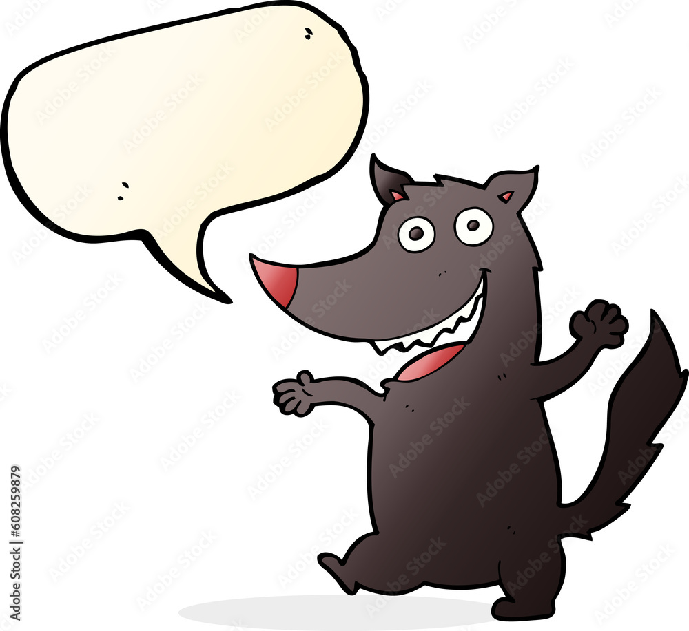 cartoon happy wolf with speech bubble cartoon happy wolf with speech bubble