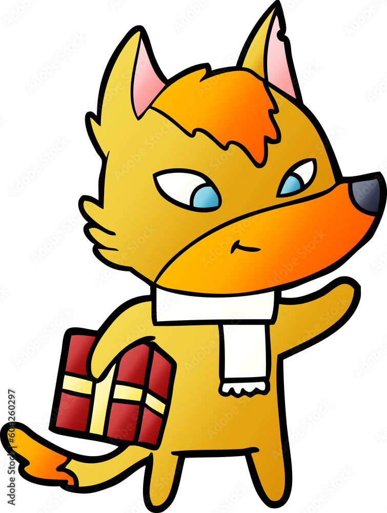 fox cartoon character with present fox cartoon character with present