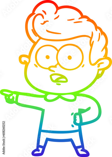 rainbow gradient line drawing of a cartoon staring man